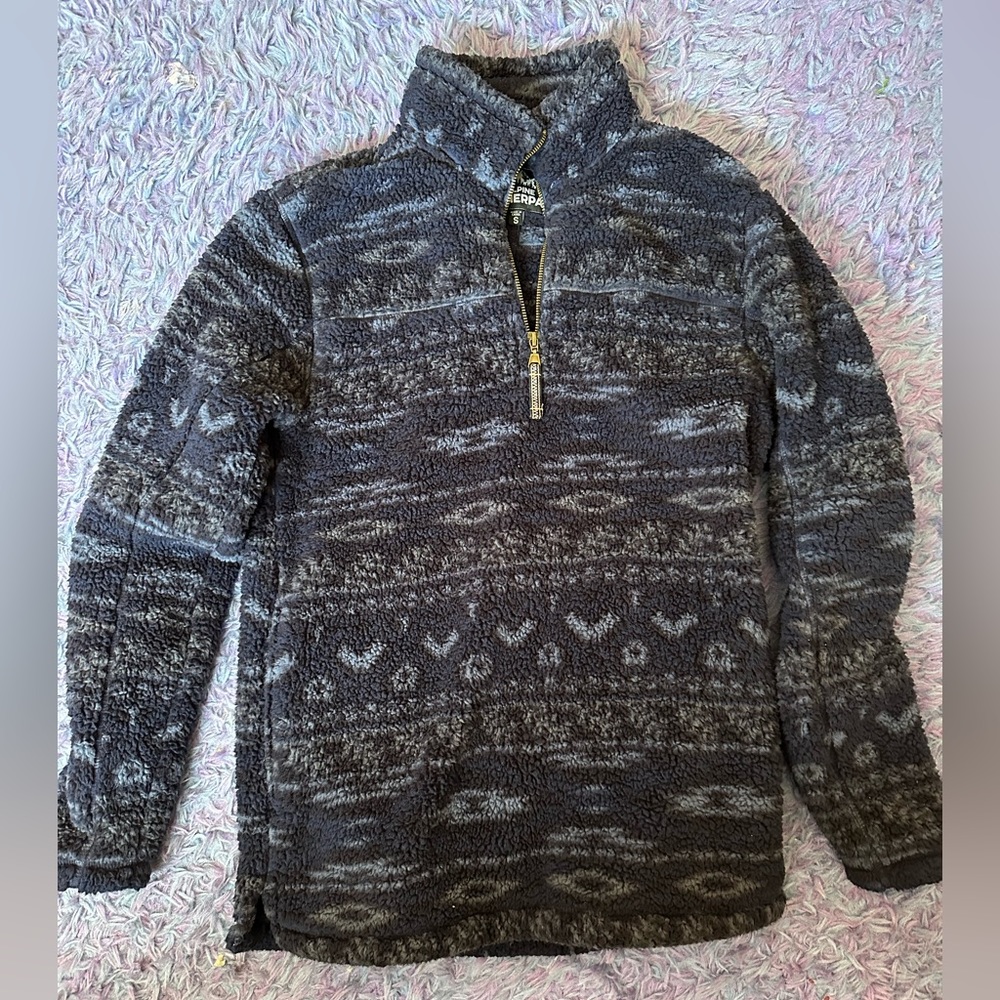 Blue Patterned Sherpa Quarter Zip